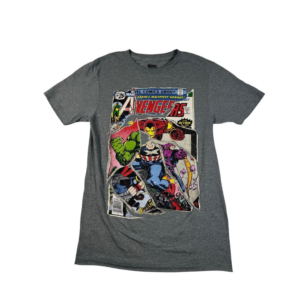 Marvel Avengers Women’s S/M Gray Graphic T Shirt Comic Book Iron Man Hulk Thor